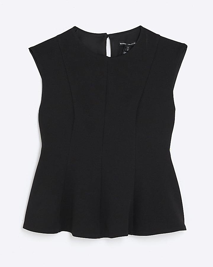 Black Sleeveless Peplum Top