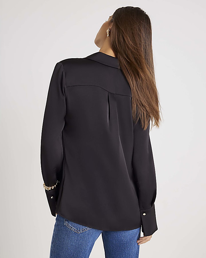 Black Slimline Satin Shirt