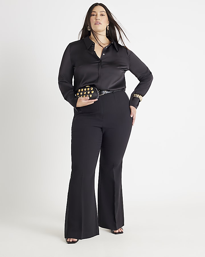 Black Slim line Satin Shirt