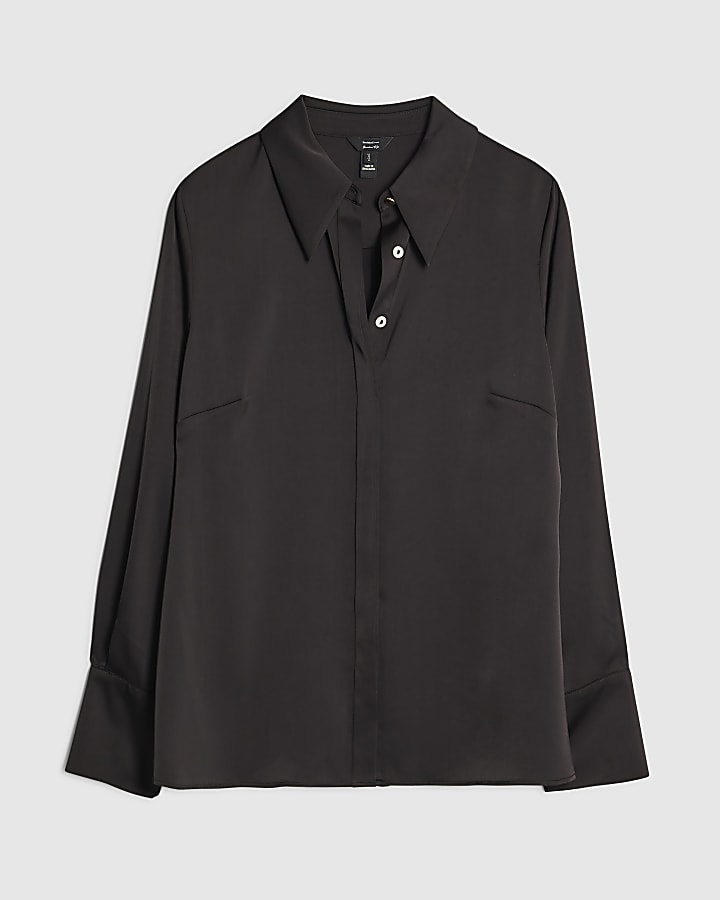Black Slimline Satin Shirt