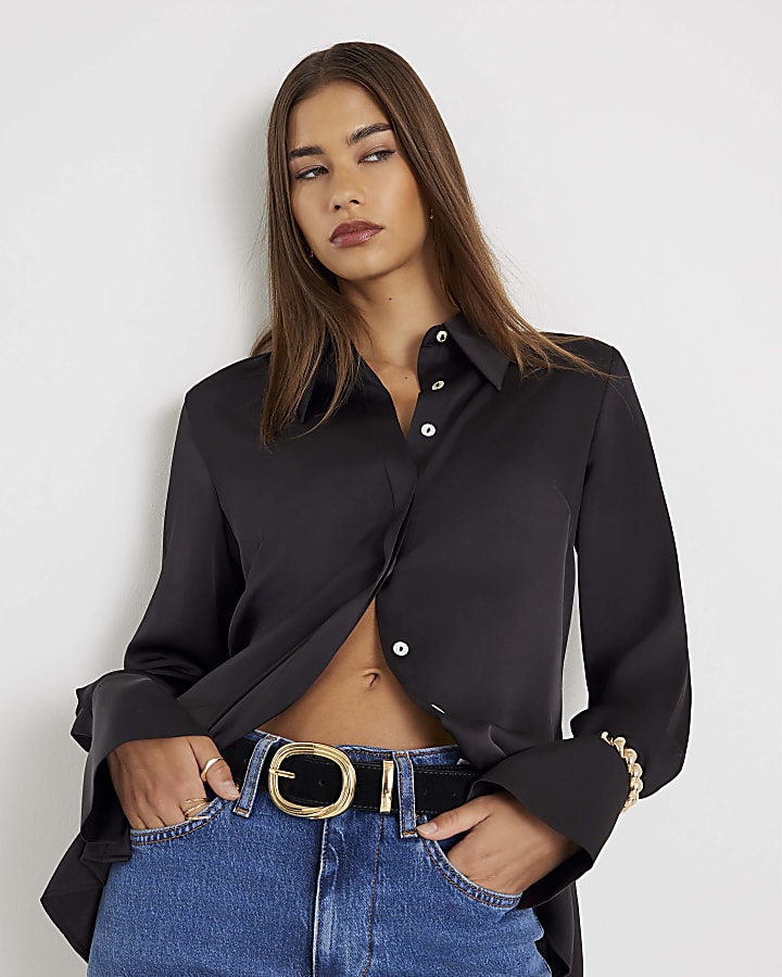 Black Slimline Satin Shirt