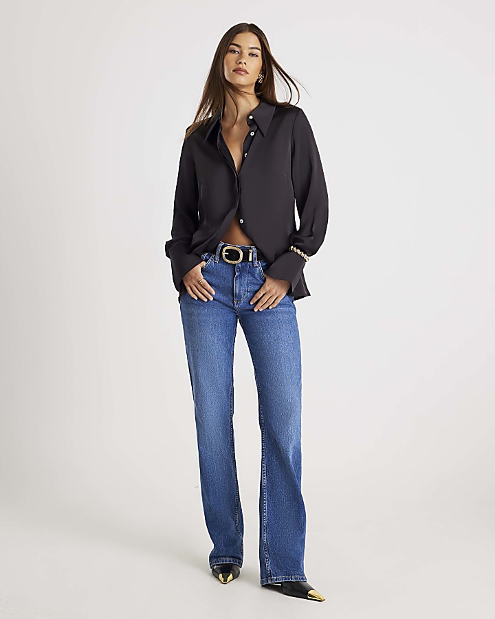 Black Slimline Satin Shirt