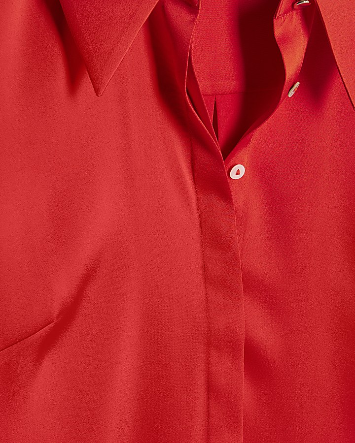 Red Satin Long Sleeve Slim Fit Shirt
