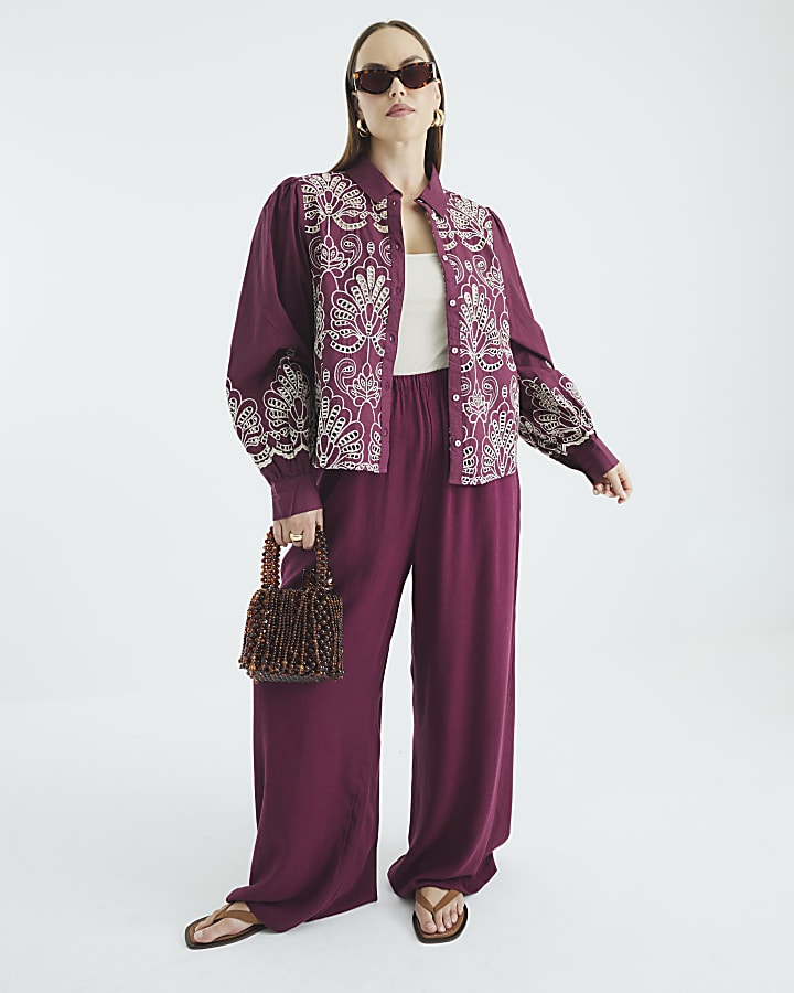 Red Long Sleeve Cutwork Shirt