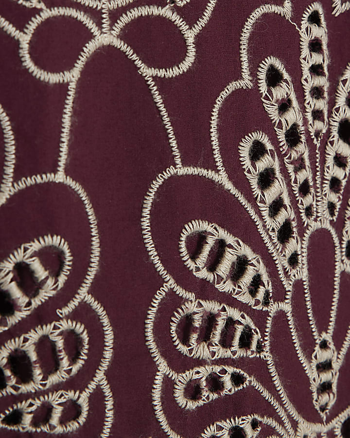 Red Long Sleeve Cutwork Shirt