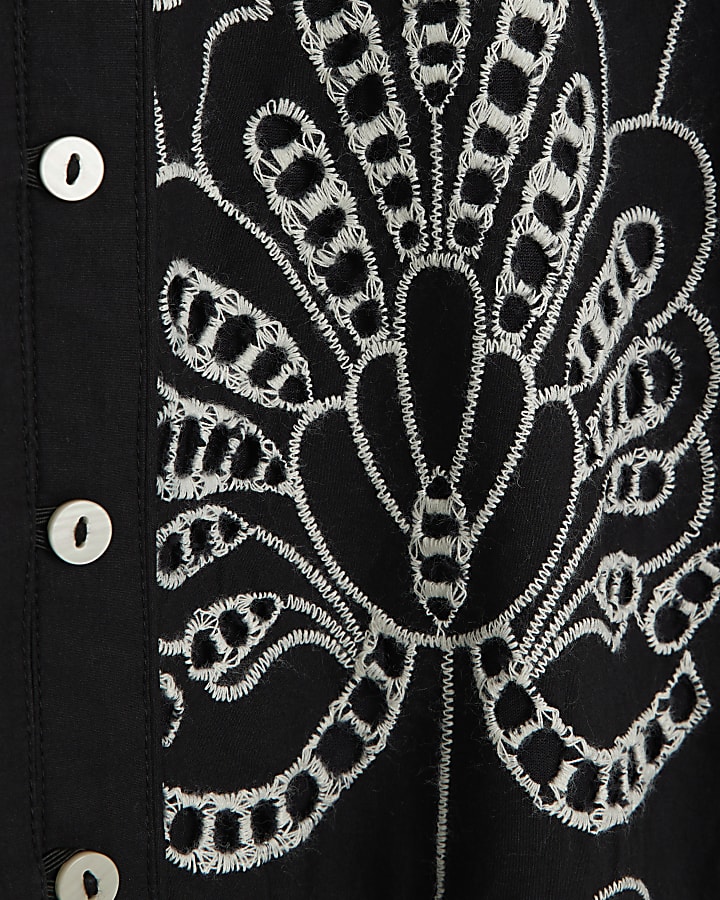 Black Long Sleeve Broderie Shirt Dress
