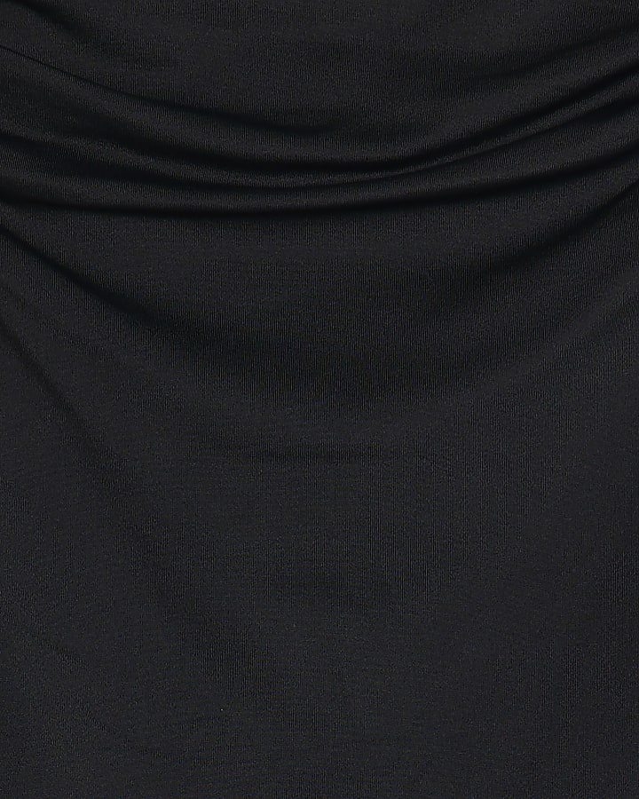 Black Long Sleeve Ruched Drape Top