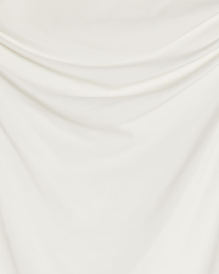 White Long Sleeve Ruched Drape Top