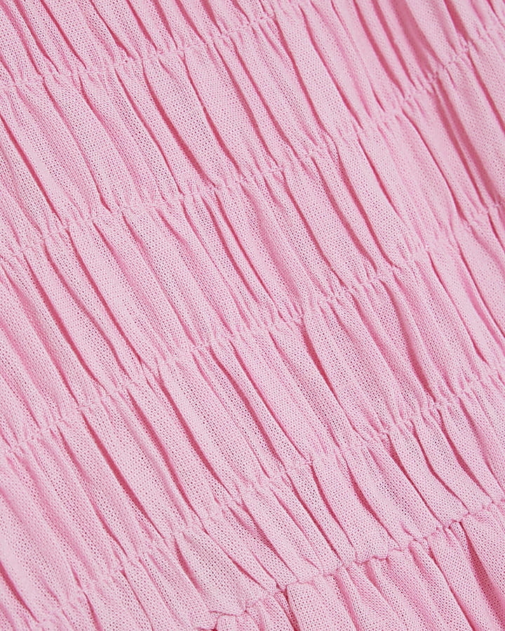 Pink Linen Blend Shirred Mini Dress