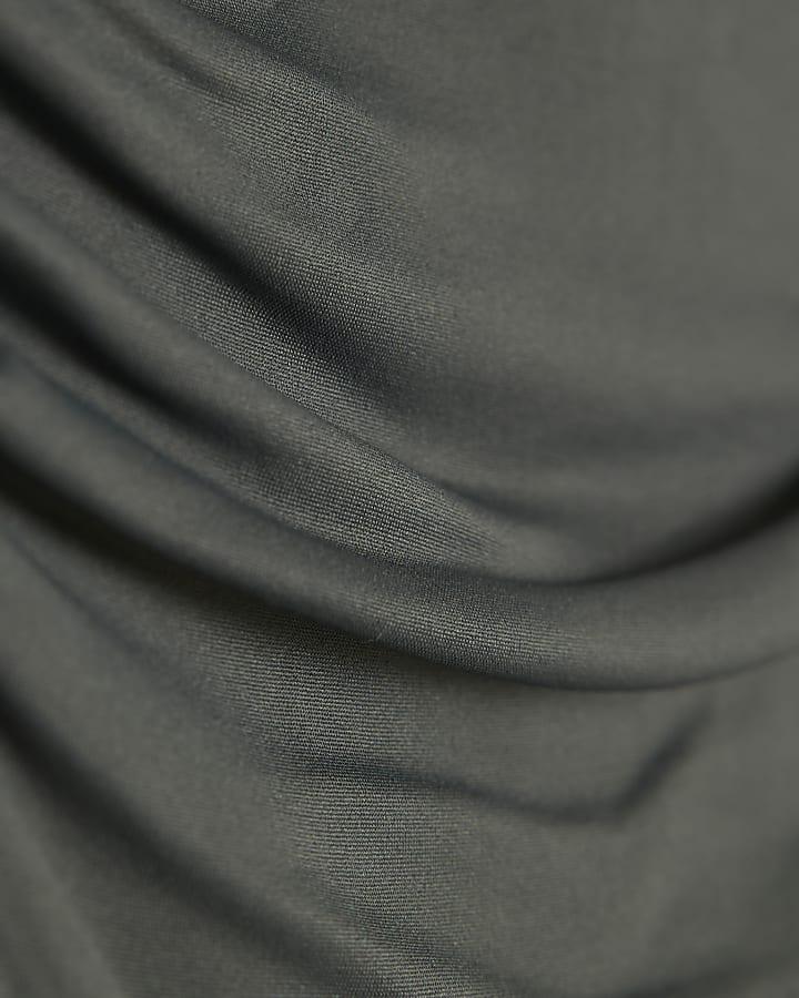 Grey Long Sleeve Ruched Drape Top