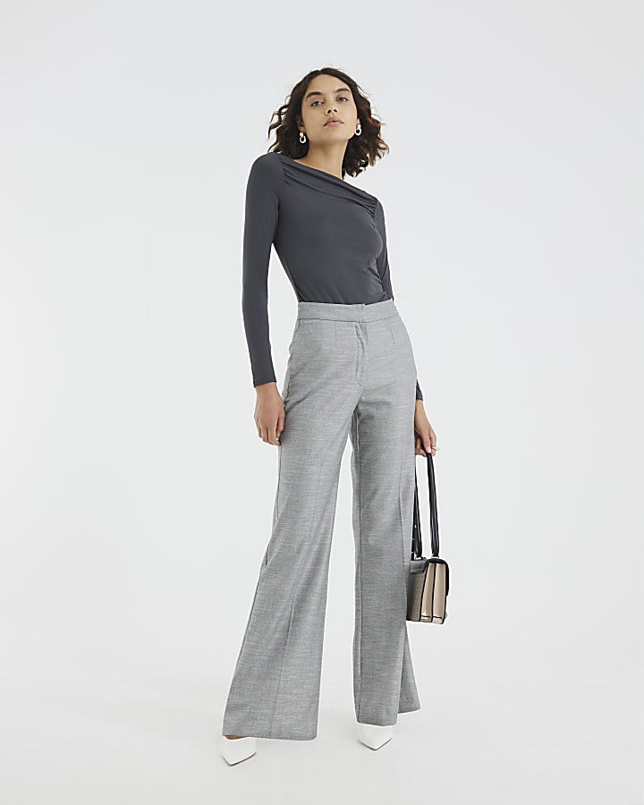 Grey Long Sleeve Ruched Drape Top