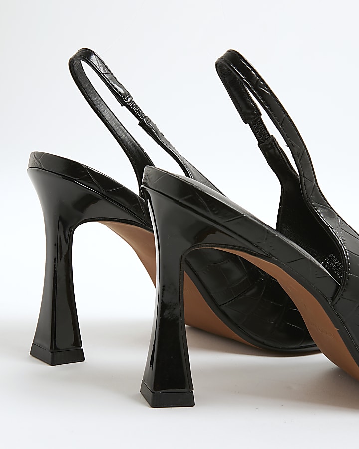 Black Wide Fit Slingback Croc Court Heels 