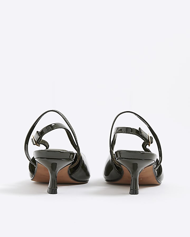 Khaki Patent Slingback Kitten Heels
