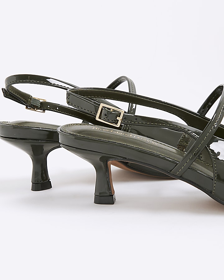 Khaki Patent Slingback Kitten Heels