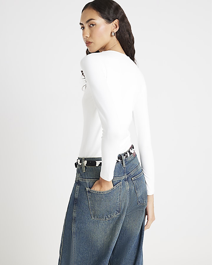White Long Sleeve Crew Neck Top