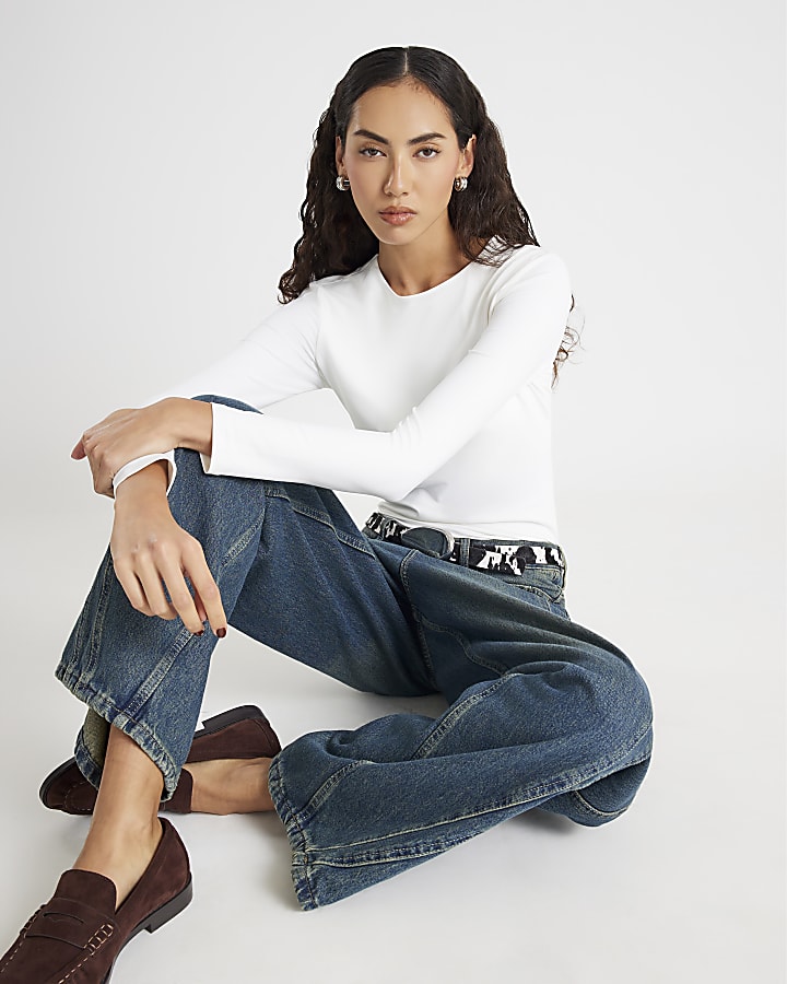 White Long Sleeve Crew Neck Top