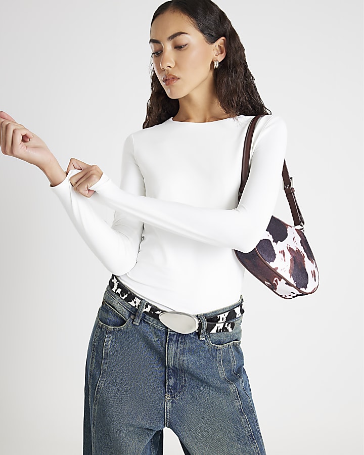 White Long Sleeve Crew Neck Top