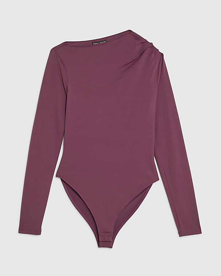 Purple Long Sleeve Slash Neck Bodysuit