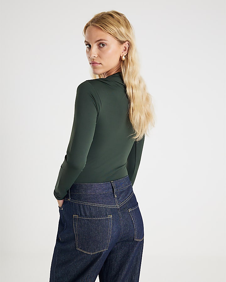 Green Long Sleeve Slash Neck Bodysuit