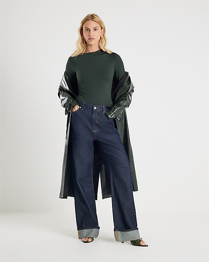 Green Long Sleeve Slash Neck Bodysuit