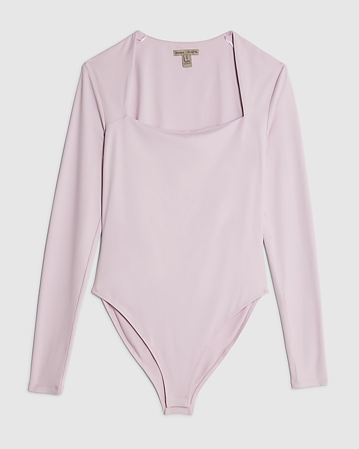 Pink Long Sleeve Square Neck Bodysuit