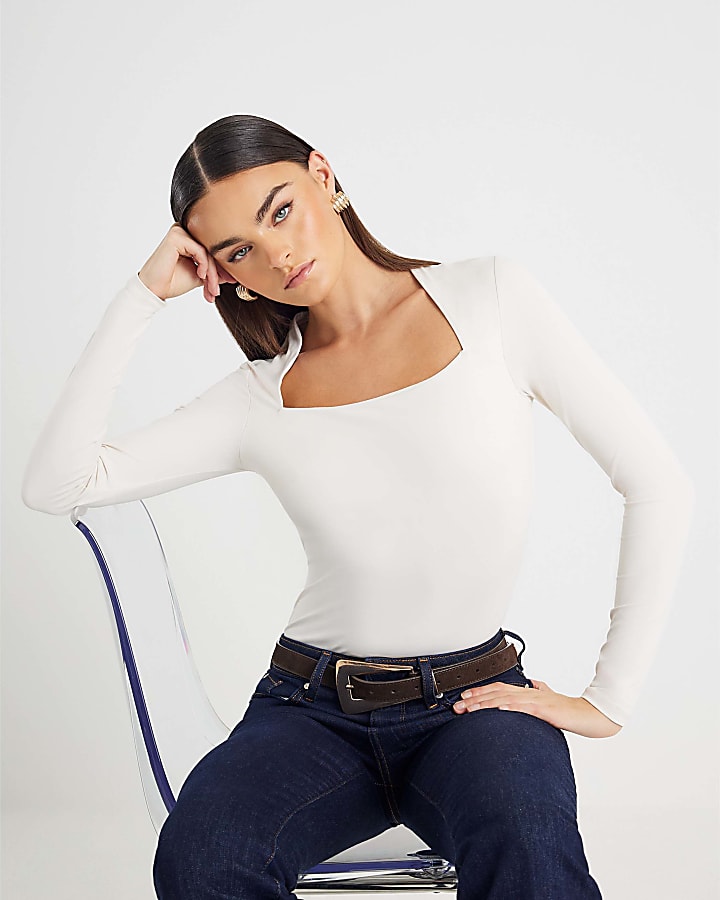 Cream Square Neck Bodysuit