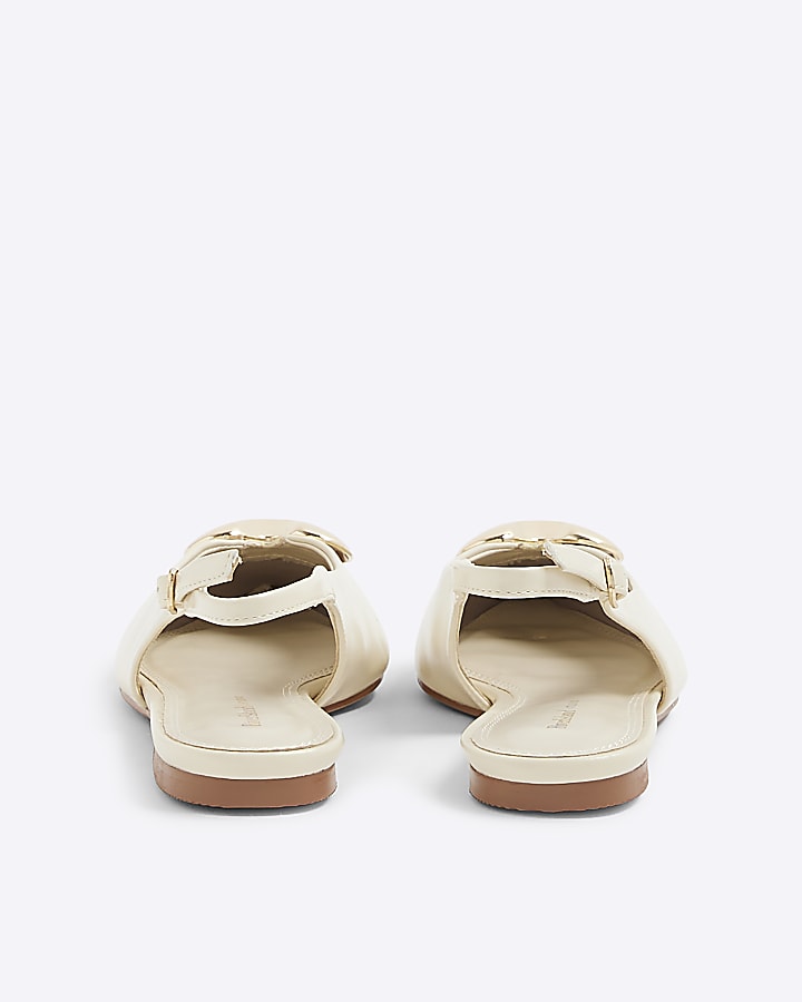 Cream Heart Slingback Flat Shoes