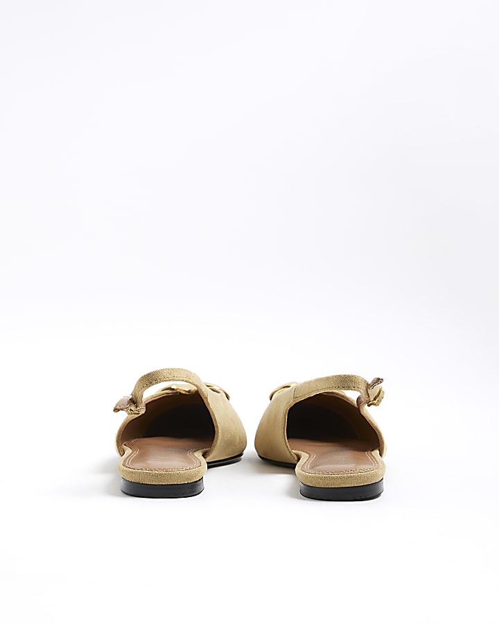 Beige Heart Slingback Flat Shoes