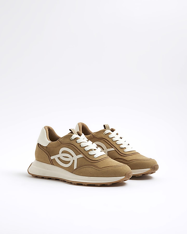 Beige Lace Up Trainers
