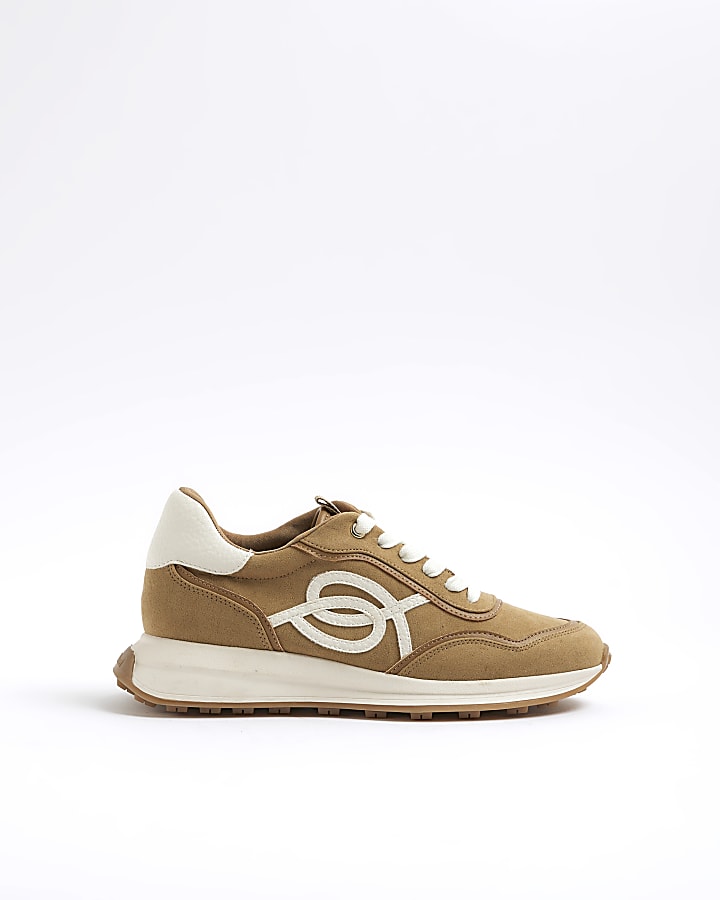 Beige Lace Up Trainers