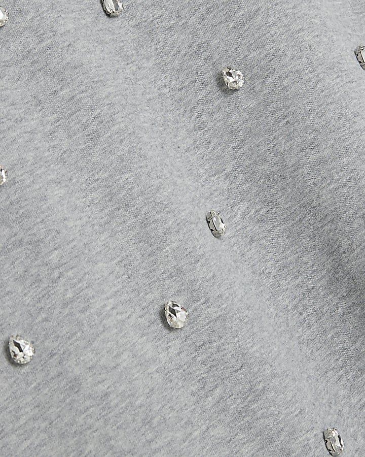 Grey Long Sleeve Diamante Sweatshirt