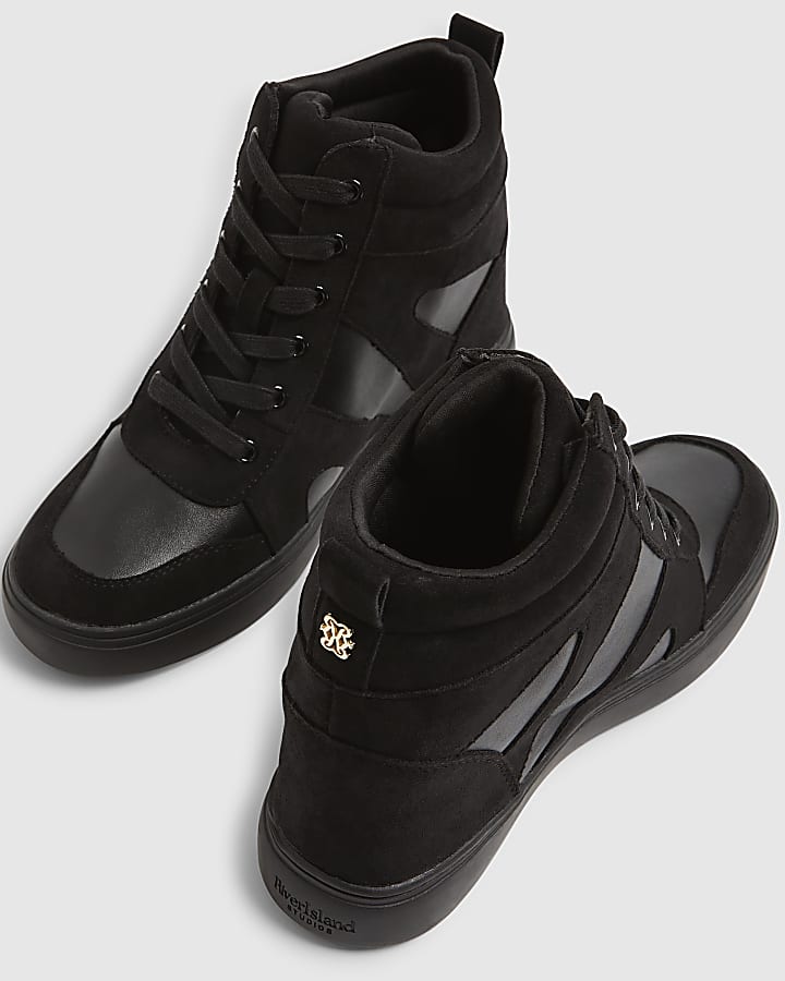 Black Lace Up Wedge Trainers