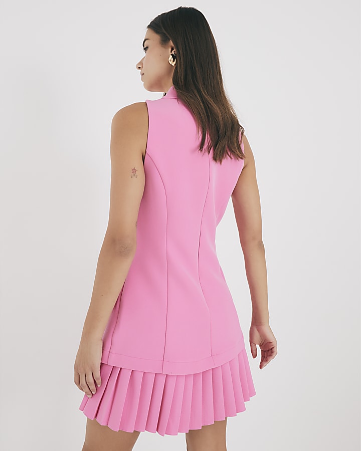 Pink Pleated Hybrid Mini Dress