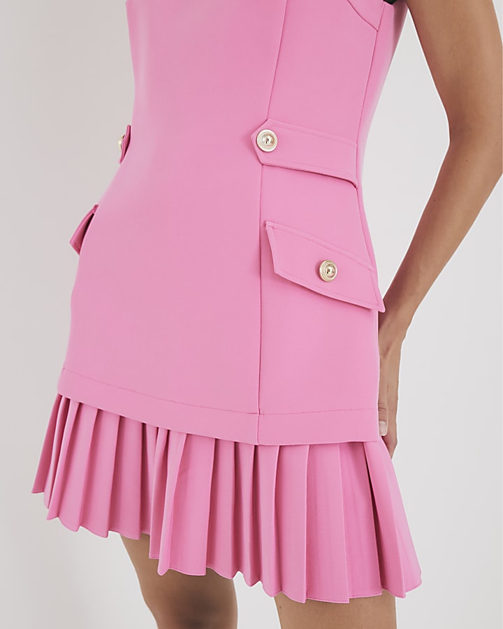 Pink Pleated Hybrid Mini Dress