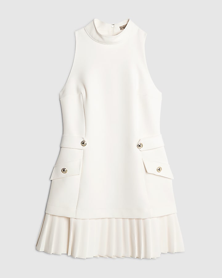 Cream Pleated Hybrid Mini Dress