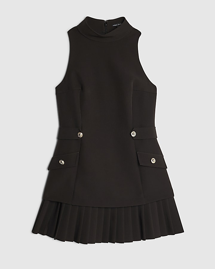 Black Pleated Hybrid Mini Dress