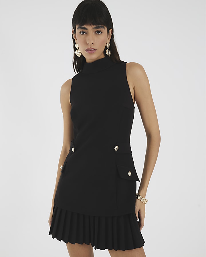 Black Pleated Hybrid Mini Dress