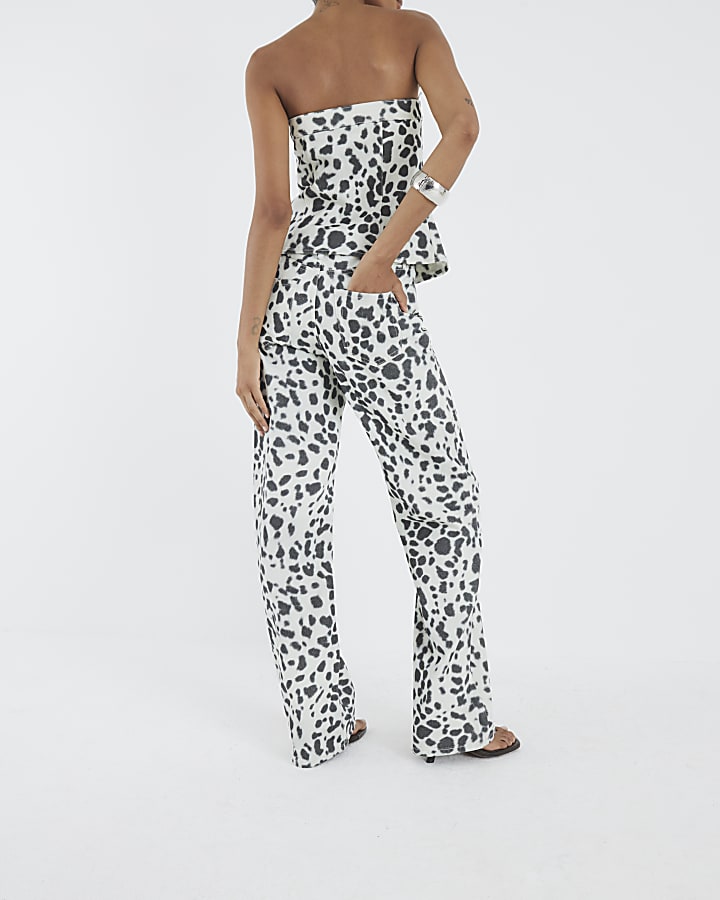 White Spot Print Relaxed Straight Leg Jeans
