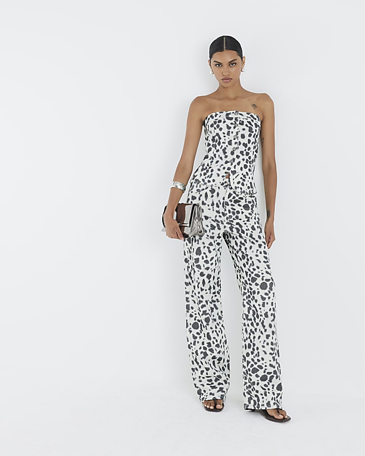 White Spot Print Relaxed Straight Leg Jeans