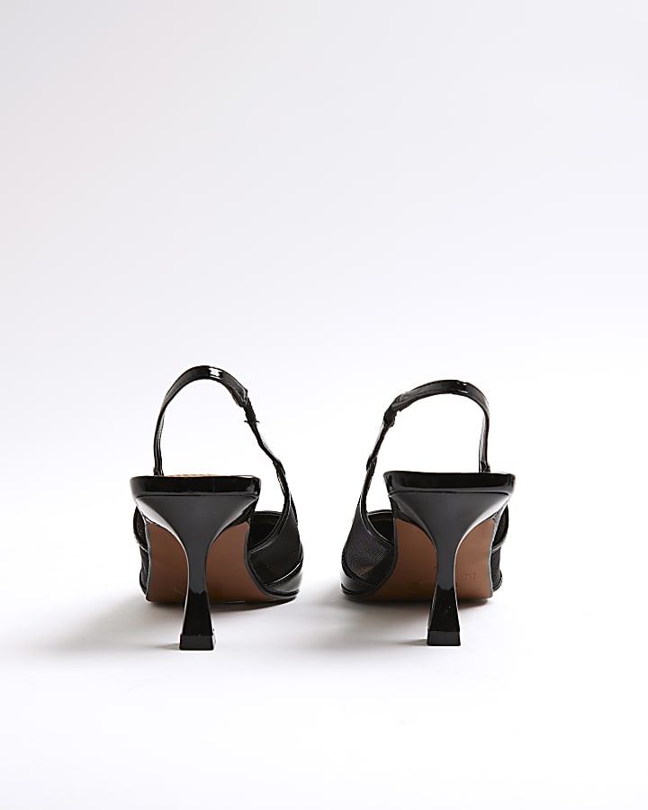 Black Sling Back Mesh Court Heels