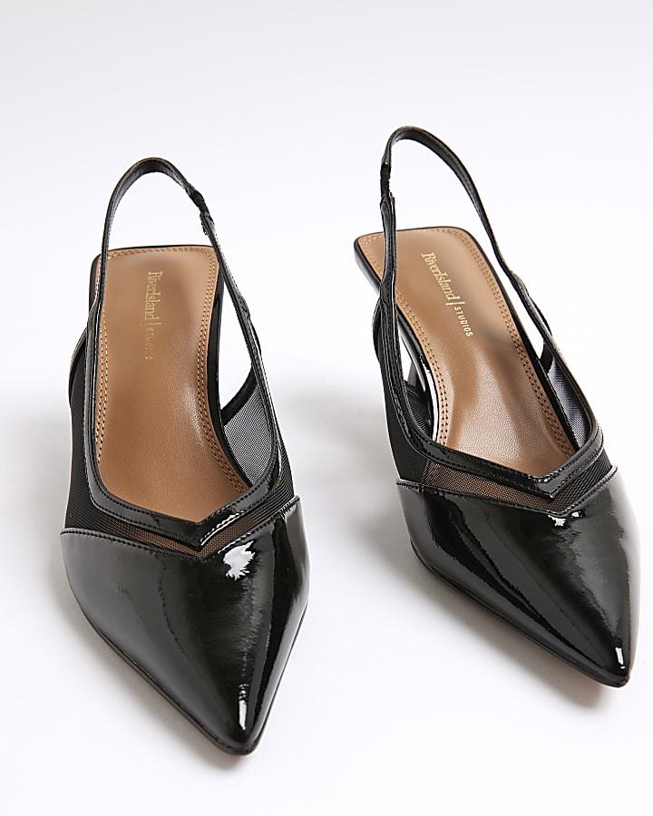 Black Sling Back Mesh Court Heels