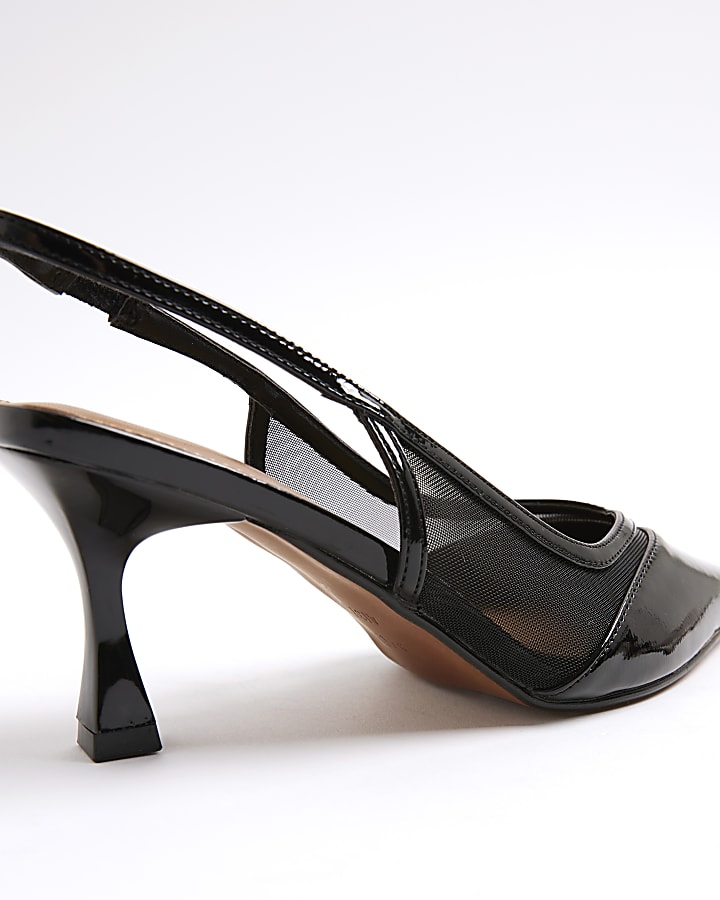Black Sling Back Mesh Court Heels