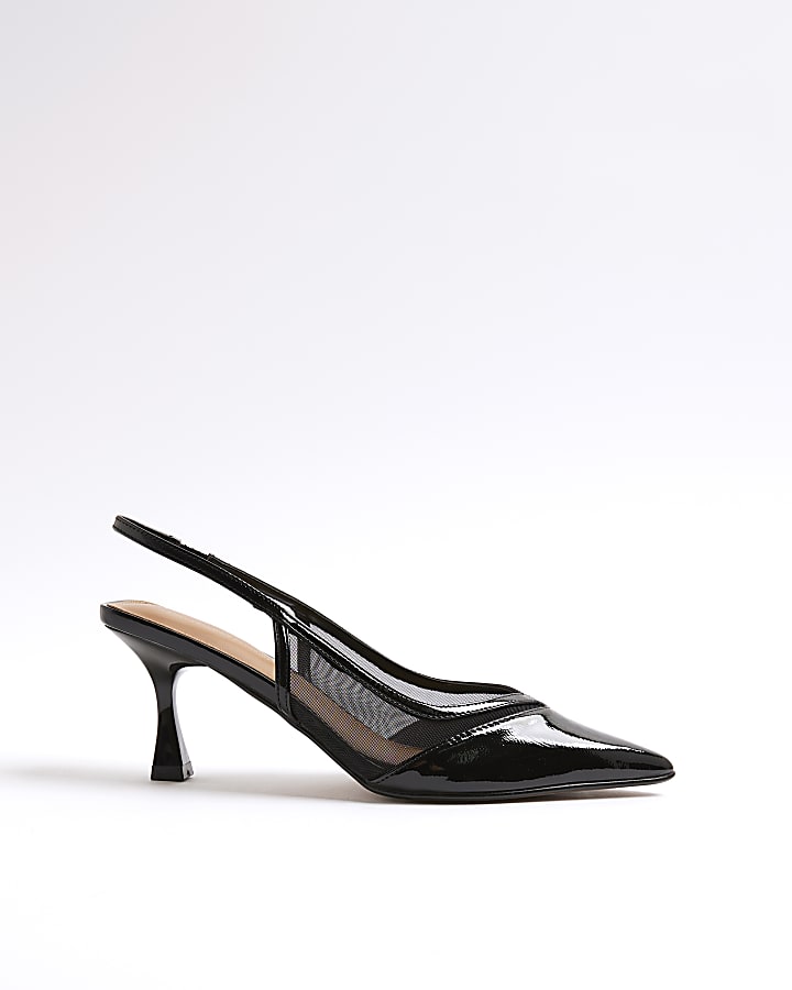 Black Sling Back Mesh Court Heels