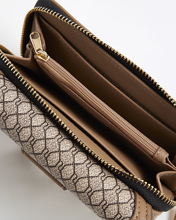 Beige Monogram Panelled Flap Purse