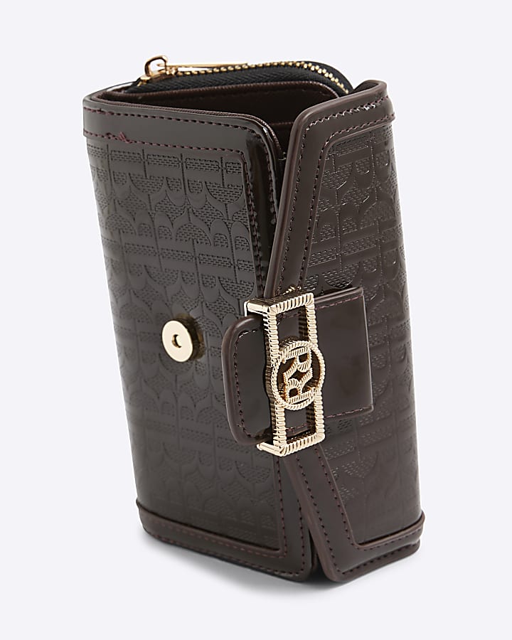 Brown Embossed RI Monogram Purse