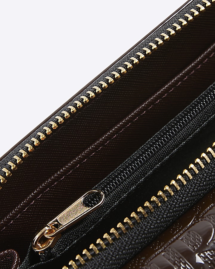 Brown Embossed RI Monogram Purse