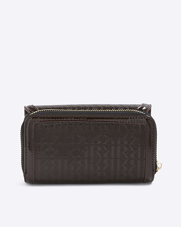 Brown Embossed RI Monogram Purse