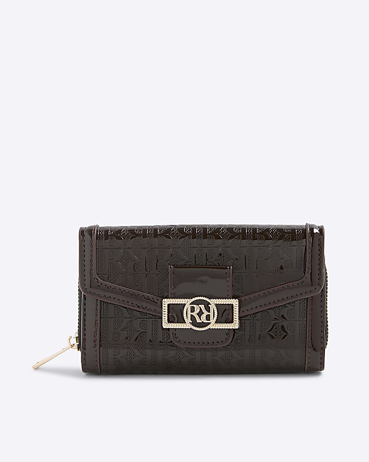 Brown Embossed RI Monogram Purse