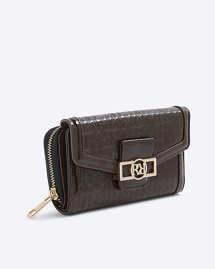 Brown Embossed RI Monogram Purse