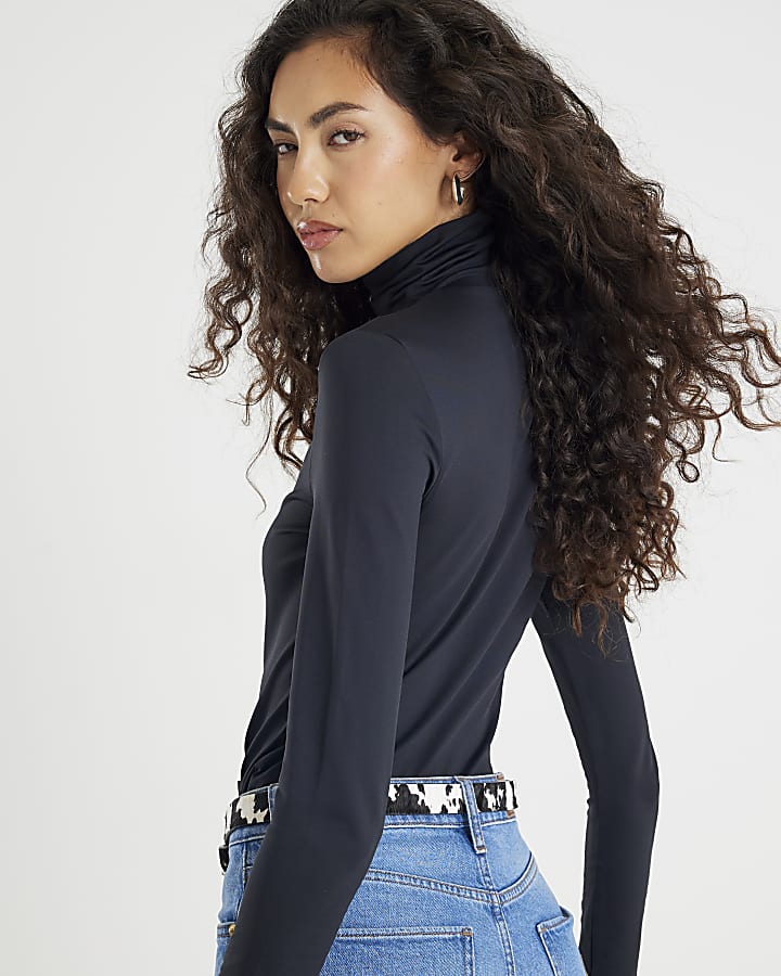 Brown 2 Pack Long Sleeve Roll Neck Tops